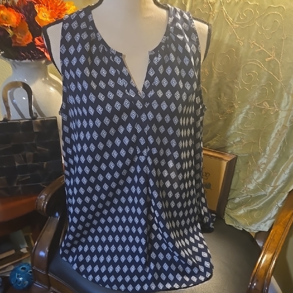Lush Blue and White Mandarin Collar Blouse